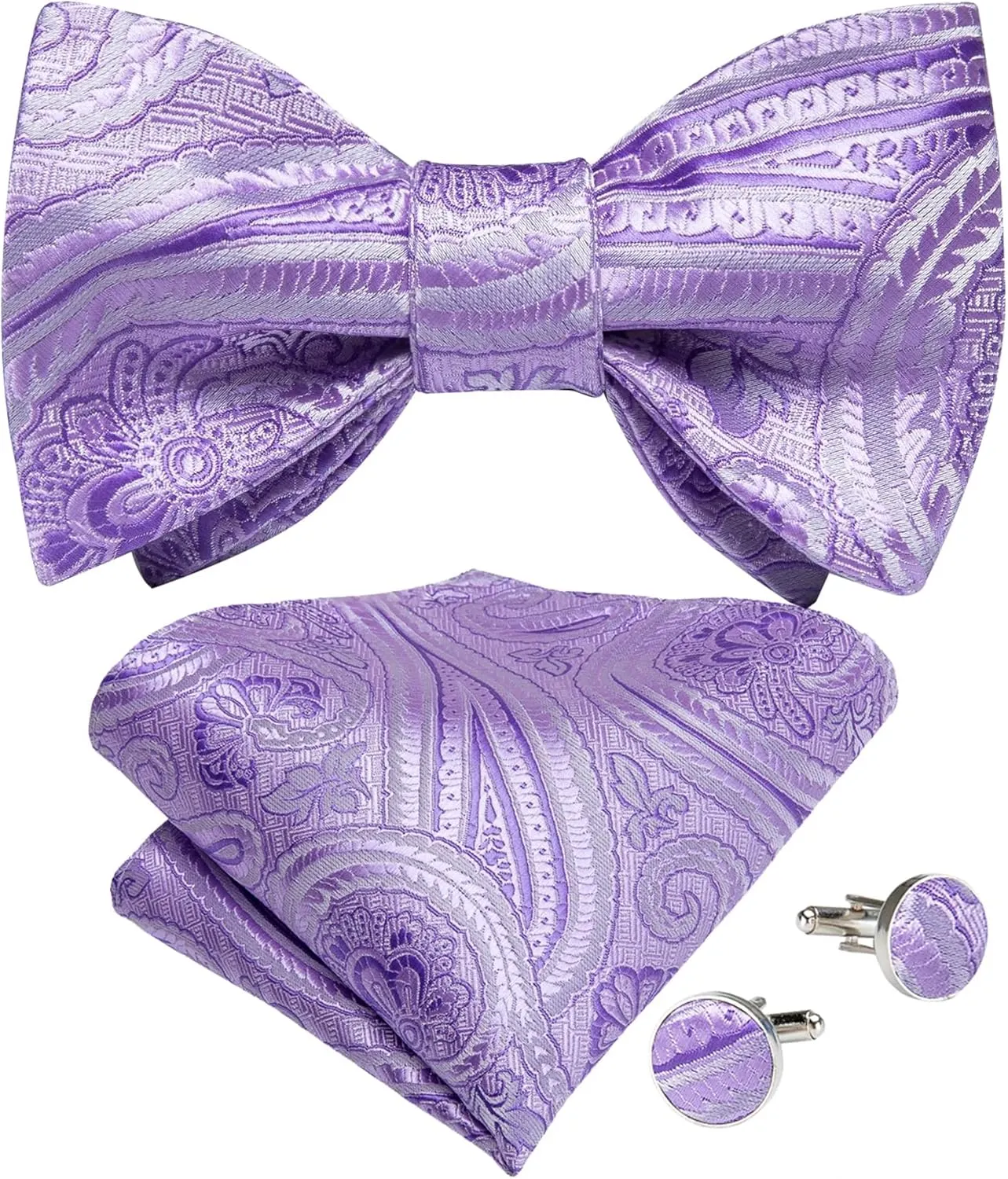 Adjustable Men's Silk Bowties Formal Self Bow Tie Men Paisley Wedding Bow Tie Handkerchief Cufflinks Set Tuxedo Bow