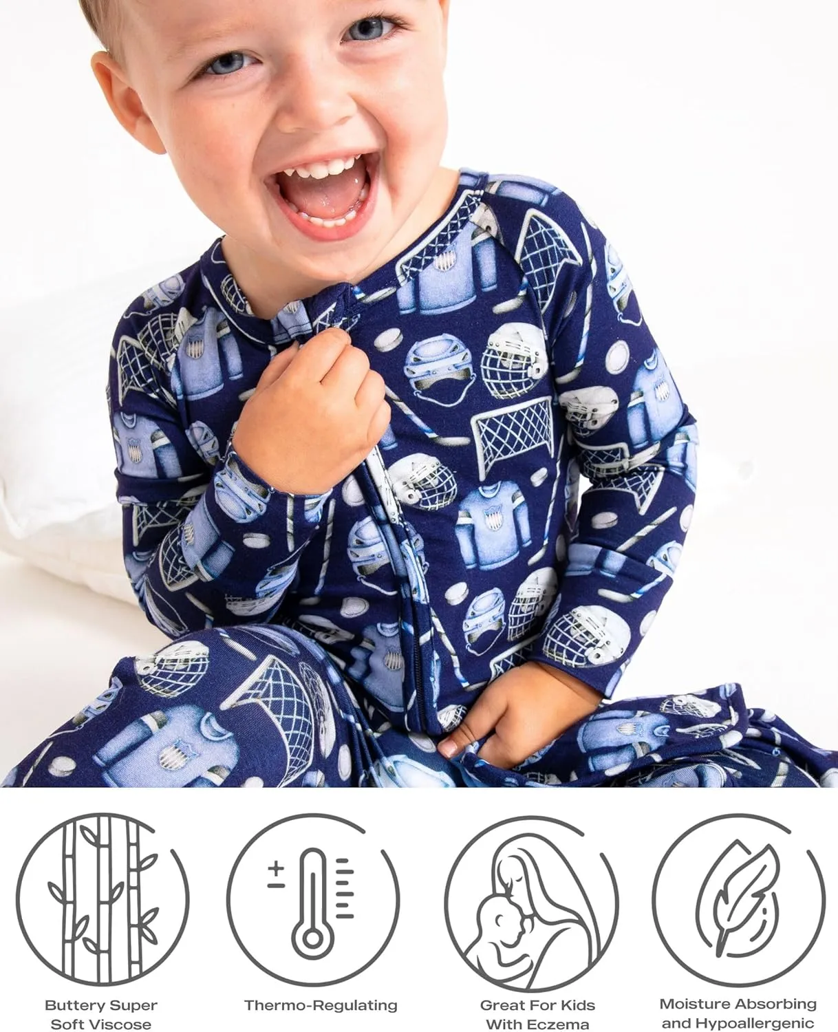 Blue Bamboo Pajama 2-Piece Lounge Set, Sustainable Pajamas, Long Sleeve, Washable, Cute Pajama Jumper