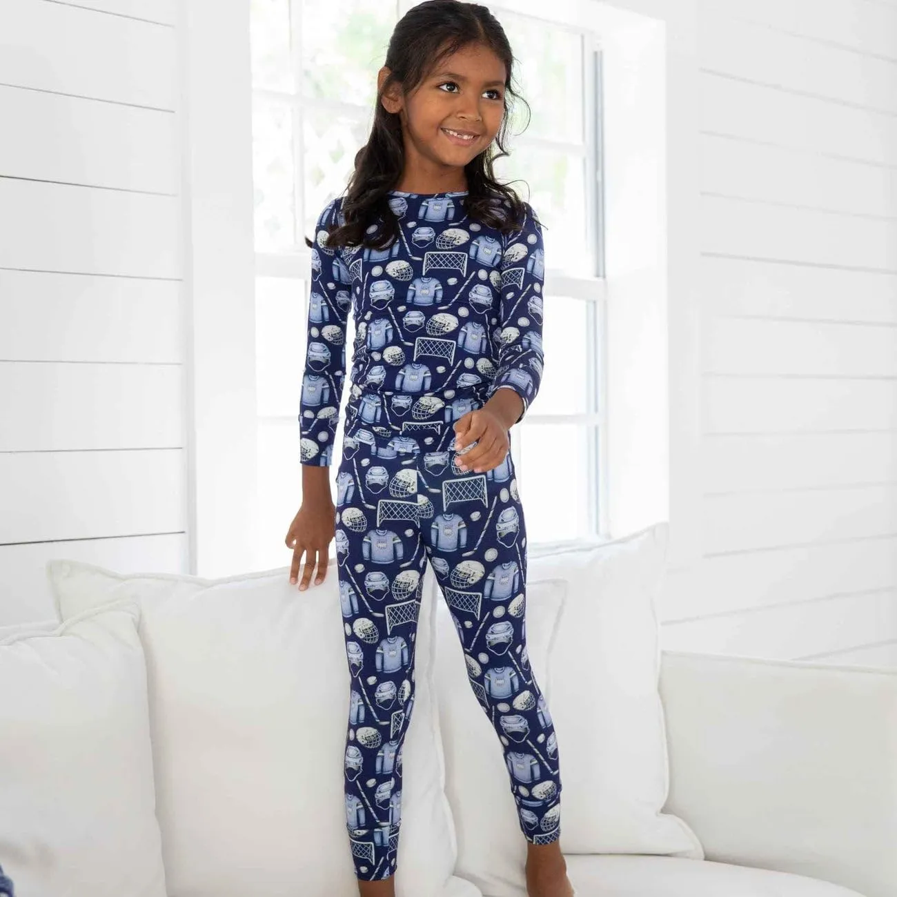 Blue Bamboo Pajama 2-Piece Lounge Set, Sustainable Pajamas, Long Sleeve, Washable, Cute Pajama Jumper
