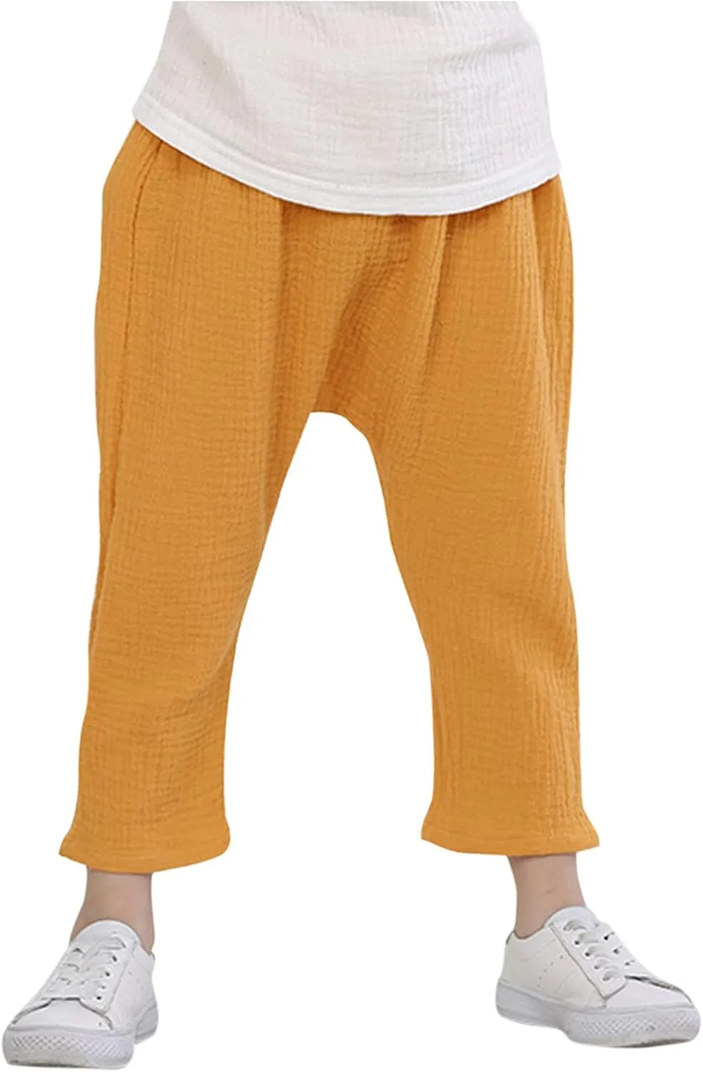 Kids Boys Girls Sweatpant Cotton Linen Harem Pants Solid Color Elastic Waist Wide Leg Casual Outdoor Trousers