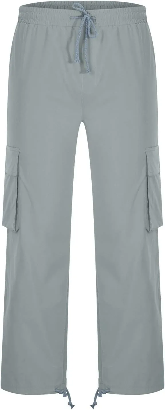 Men Cargo Sweatpants Loose Casual Work Pants Joggers Open Bottom Drawstring Cargos Athletic Cotton Straight Sweat Pant