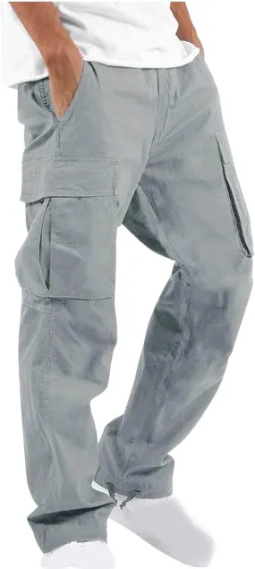 Men Cargo Sweatpants Loose Casual Work Pants Joggers Open Bottom Drawstring Cargos Athletic Cotton Straight Sweat Pant