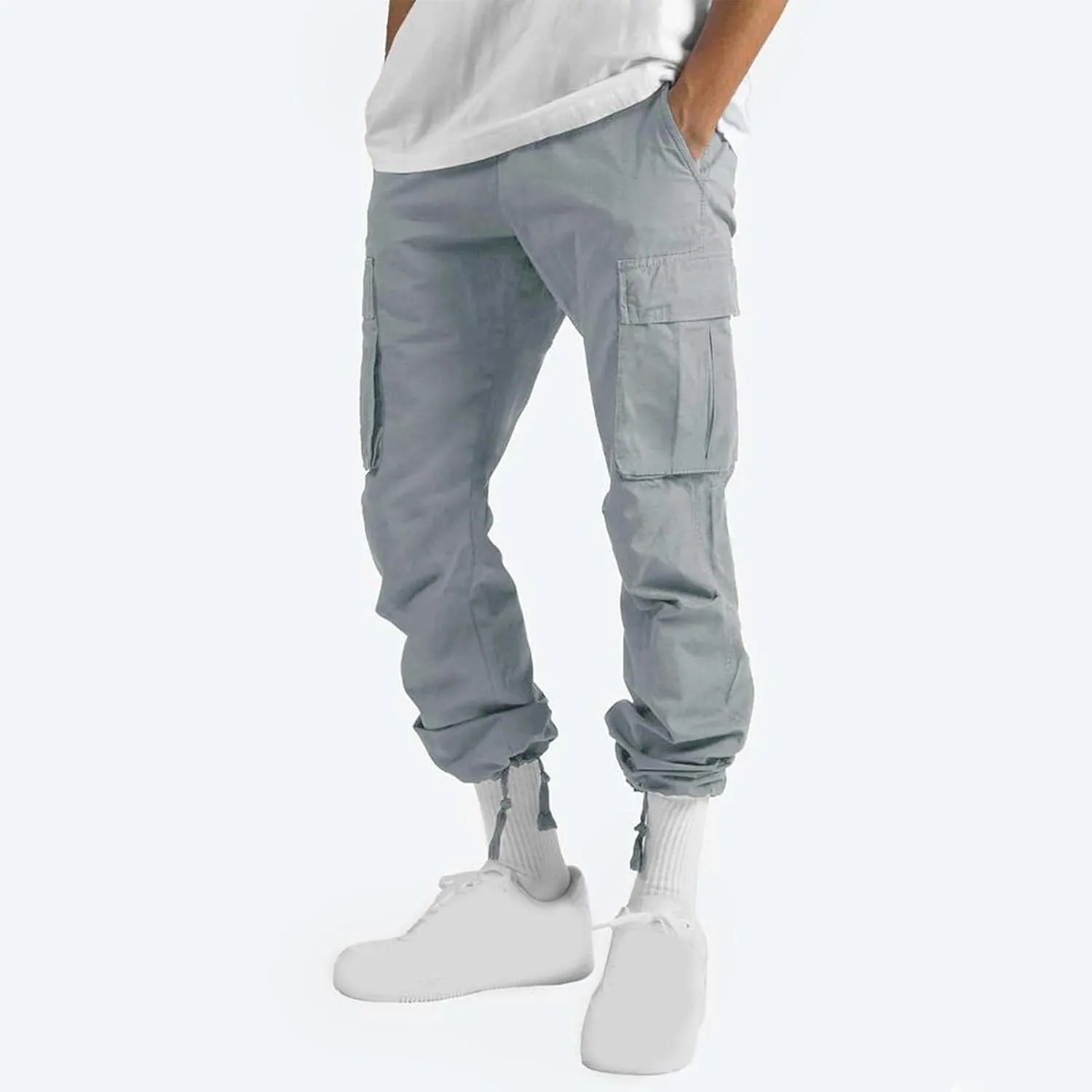 Men Cargo Sweatpants Loose Casual Work Pants Joggers Open Bottom Drawstring Cargos Athletic Cotton Straight Sweat Pant