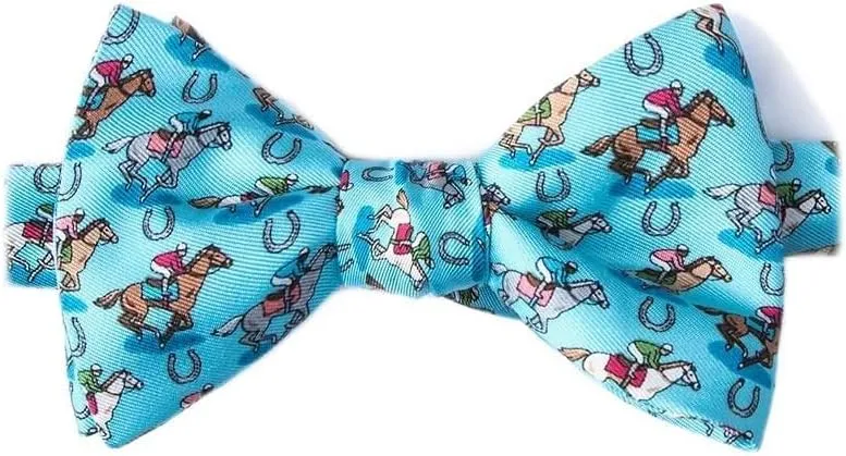 Men's 100% Silk Pony Up Horse Racing Kentucky Derby Day Butterfly Bow Tie