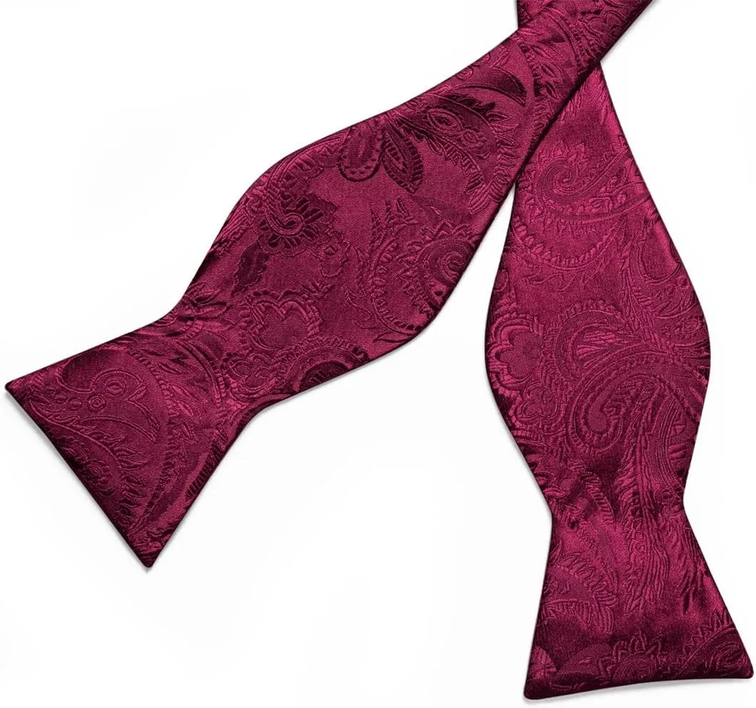 Men's Bow Tie Self Tie Silk Bowties Fashion Wedding Party Paisley Bowknot Tie Set Hanky Cufflink