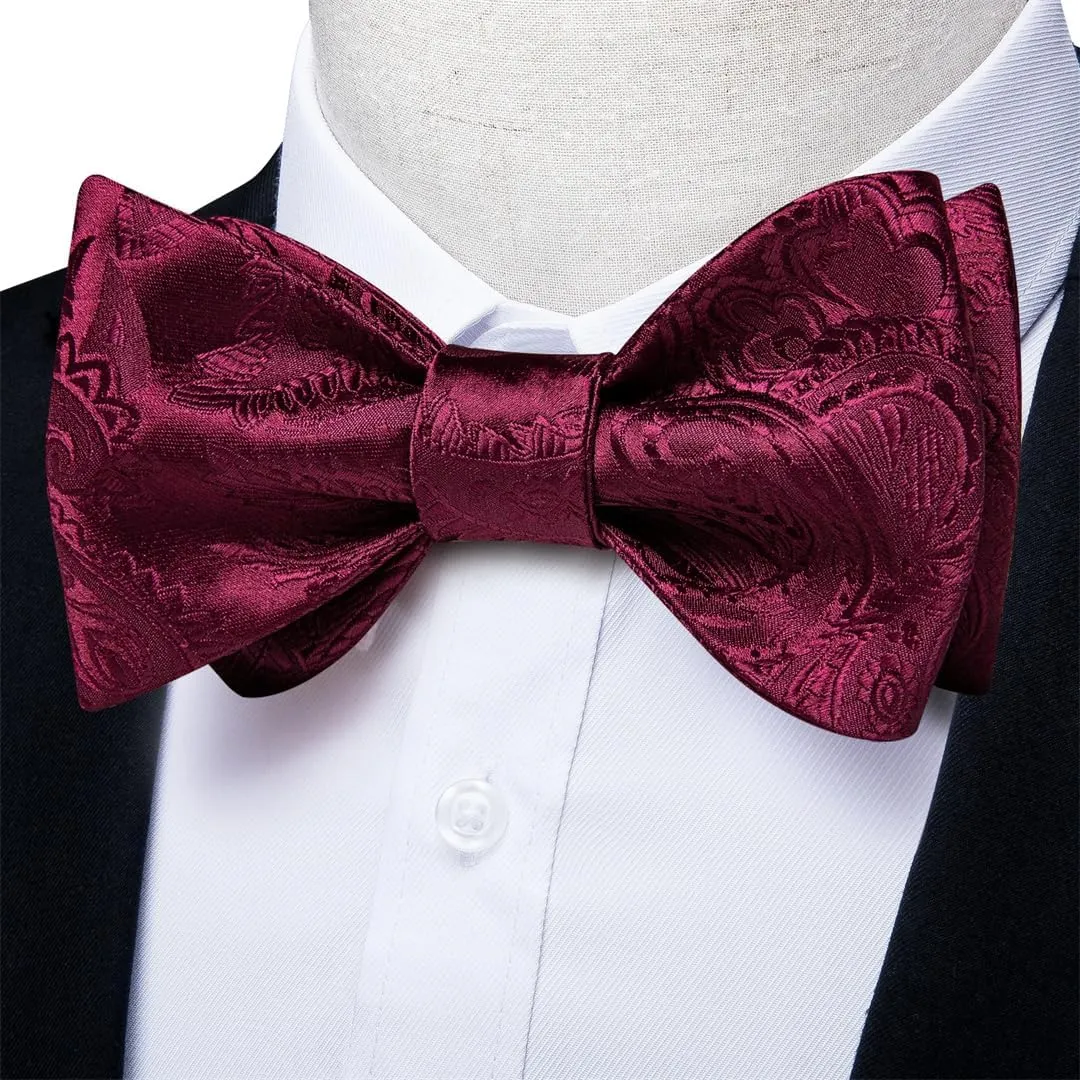 Men's Bow Tie Self Tie Silk Bowties Fashion Wedding Party Paisley Bowknot Tie Set Hanky Cufflink