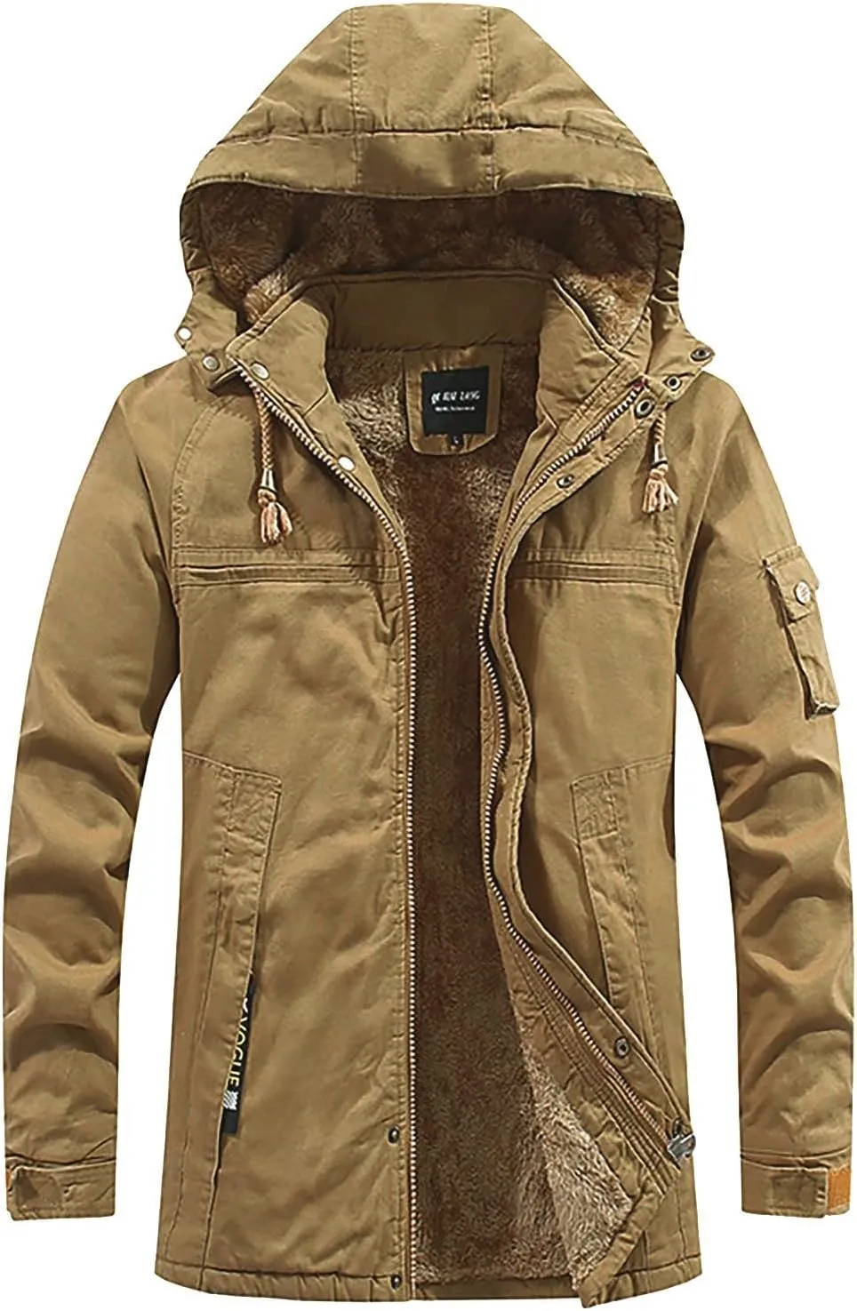 Men's Warm Winter Coats,Sherpa Lined Windproof Thicken Ski Snow Jacket Full Zip Hooded Parka Overcoat with Pocket
