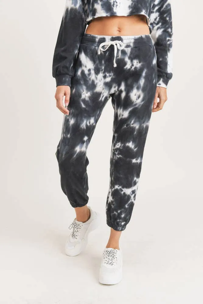 Mono B Tie-Dye Cotton Terry Joggers with Cuffed Ankles