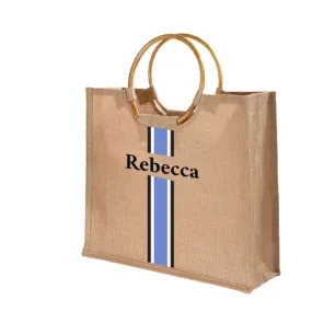 Personalized Custom Burlap Wooden Handle Jute Bag