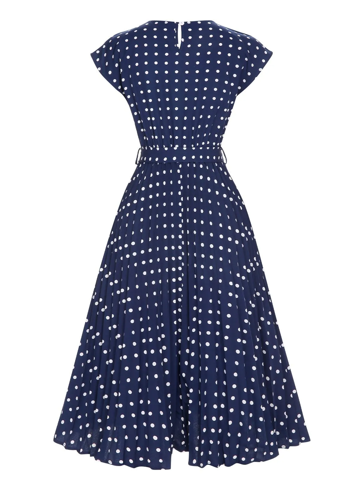 Royal Blue 1940s Polka Dots Belt Cap Dress