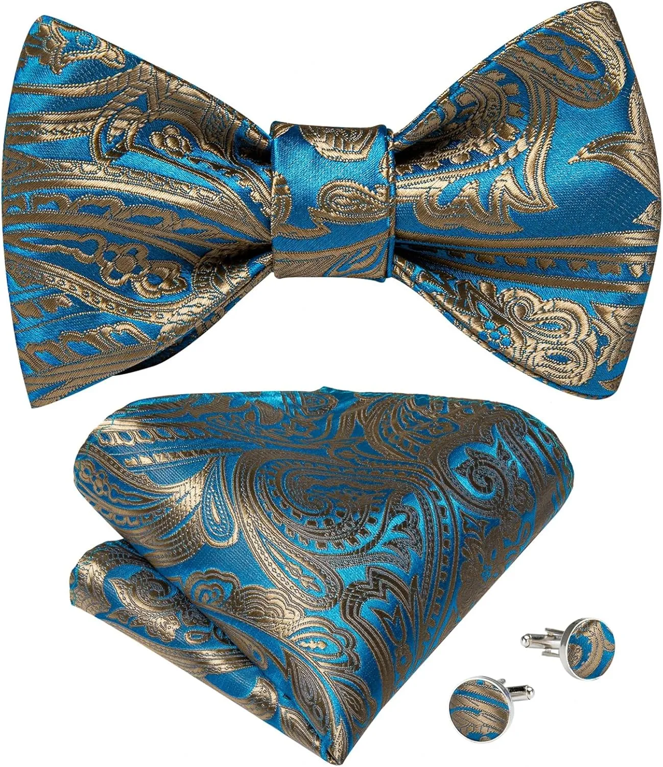 Self Tie Bow Tie Handkerchief Cufflinks Set Fashion Men's Silk Bowties Bowknot Formal Wedding Party Cravat