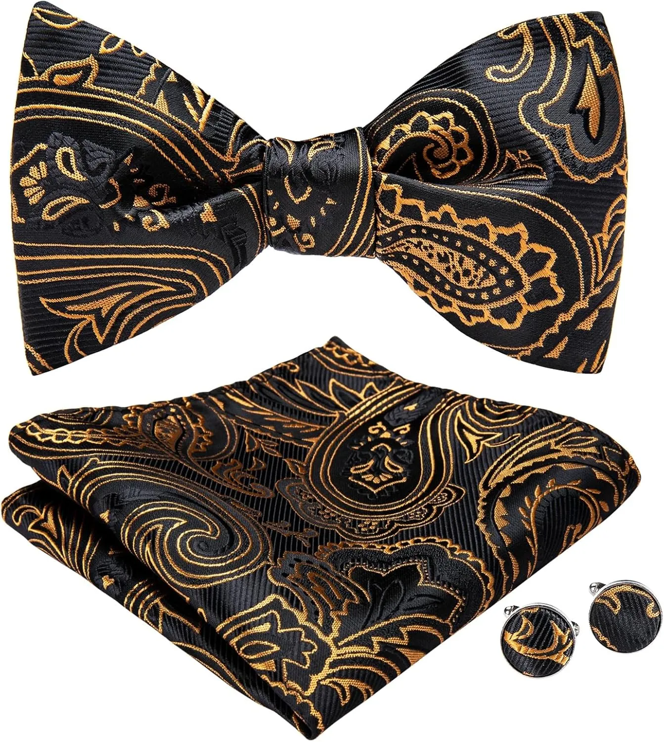 Self Tie Bow Tie Handkerchief Cufflinks Set Fashion Men's Silk Bowties Bowknot Formal Wedding Party Cravat