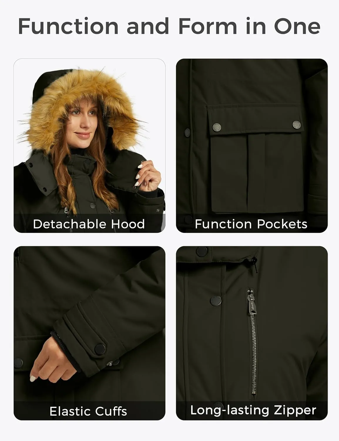 wantdo Women's Plus Size Winter Coat Puffer Jacket Warm Thicken Parka Overcoat with Removable Hood