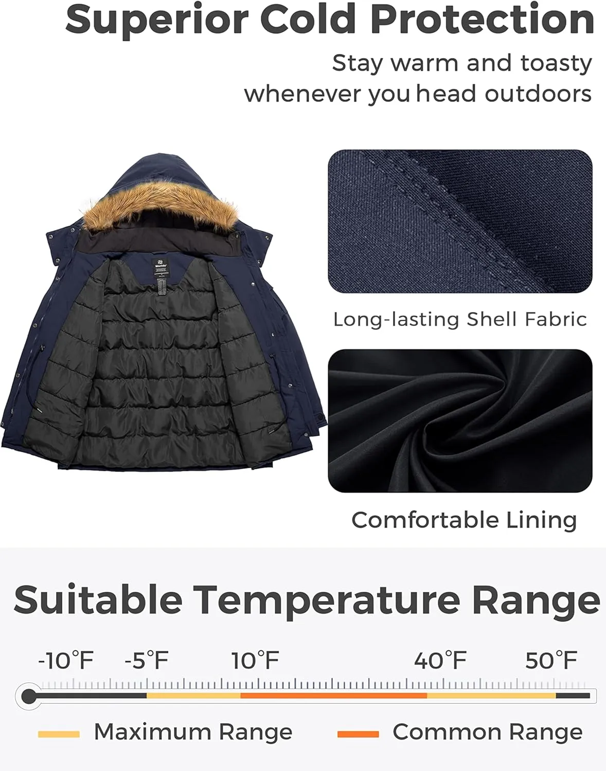 wantdo Women's Plus Size Winter Coat Puffer Jacket Warm Thicken Parka Overcoat with Removable Hood