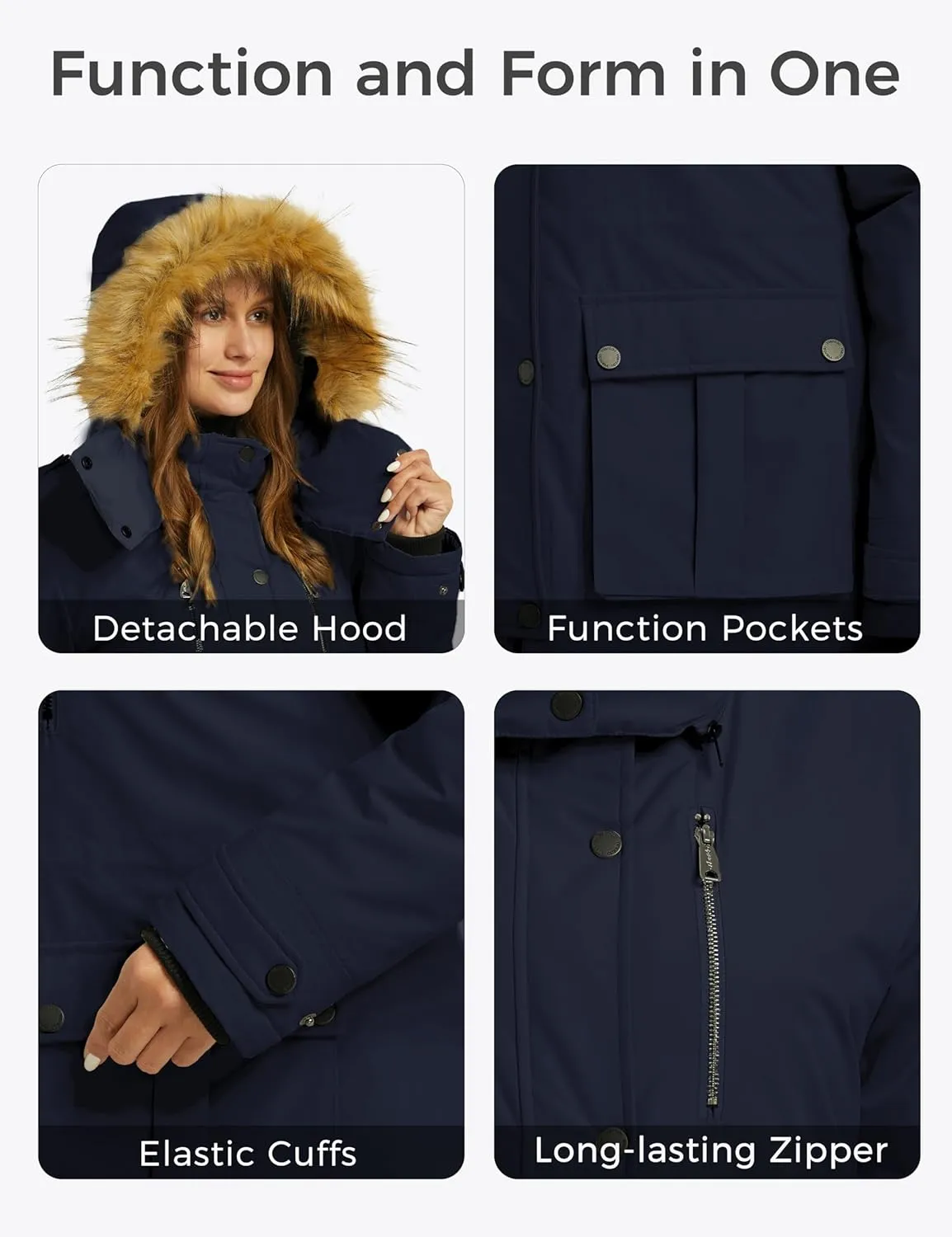 wantdo Women's Plus Size Winter Coat Puffer Jacket Warm Thicken Parka Overcoat with Removable Hood