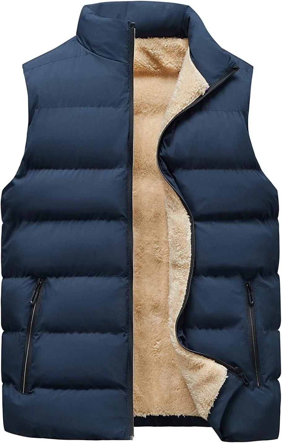 WENKOMG1 Winter Sherpa Lined Vest For Man,Solid Fleece Lined Packable Sleeveless Outerwear Zip Up Ski Vest Big And Tall