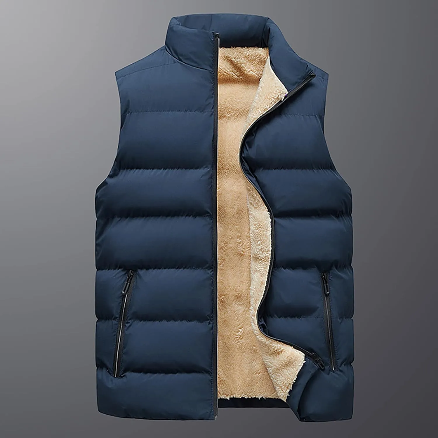 WENKOMG1 Winter Sherpa Lined Vest For Man,Solid Fleece Lined Packable Sleeveless Outerwear Zip Up Ski Vest Big And Tall