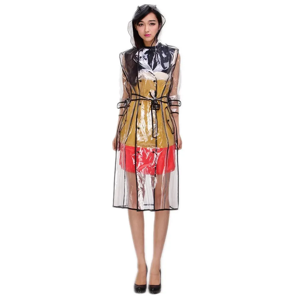Women's Waterproof EVA Transparent With Belt Long Raincoat