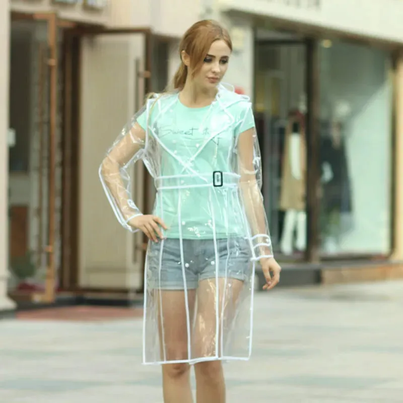 Women's Waterproof EVA Transparent With Belt Long Raincoat