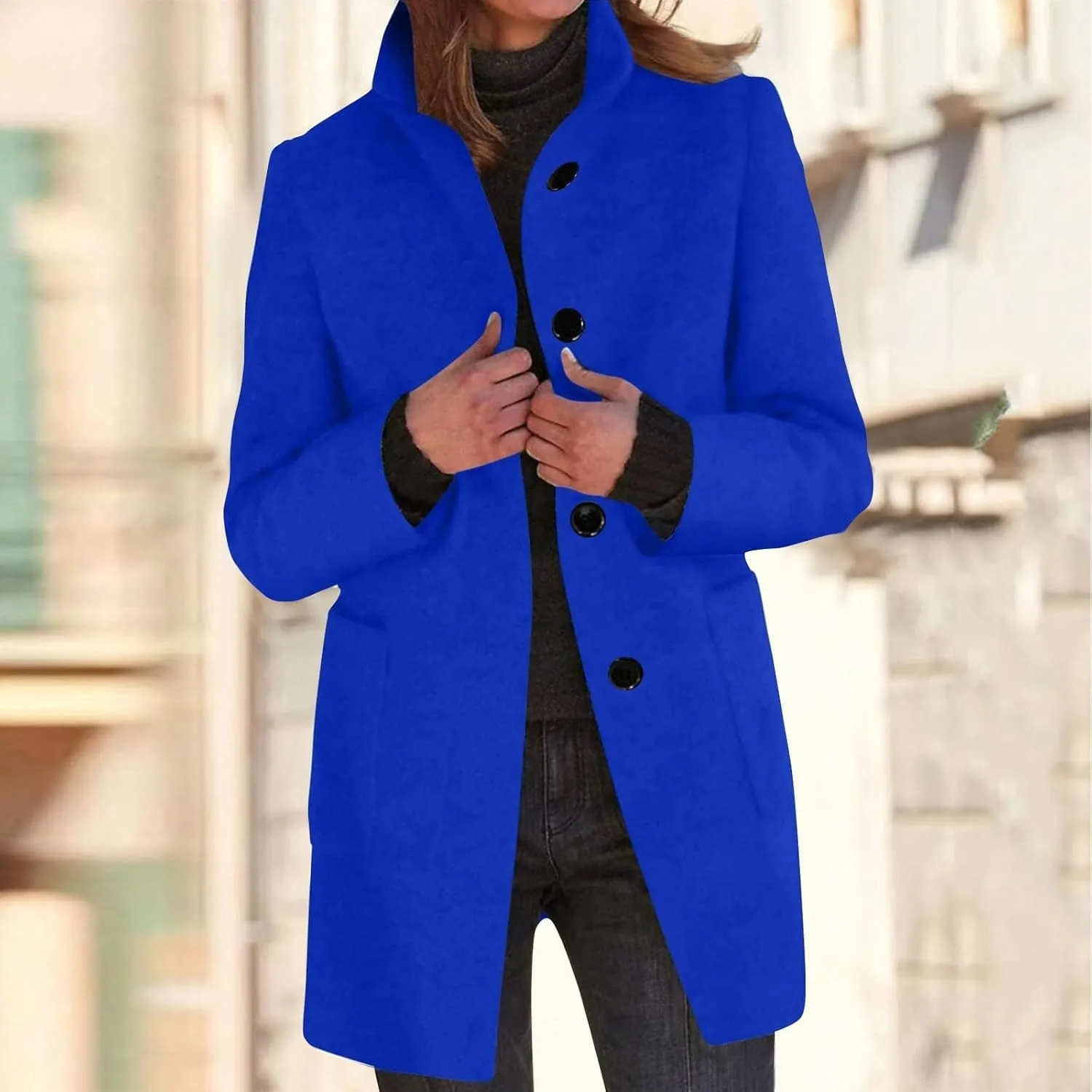 Wool Coats for Women 2024 Plus Size Casual Thicken Stand Collar Single Breasted Winter Jackets with Pockets Fashion